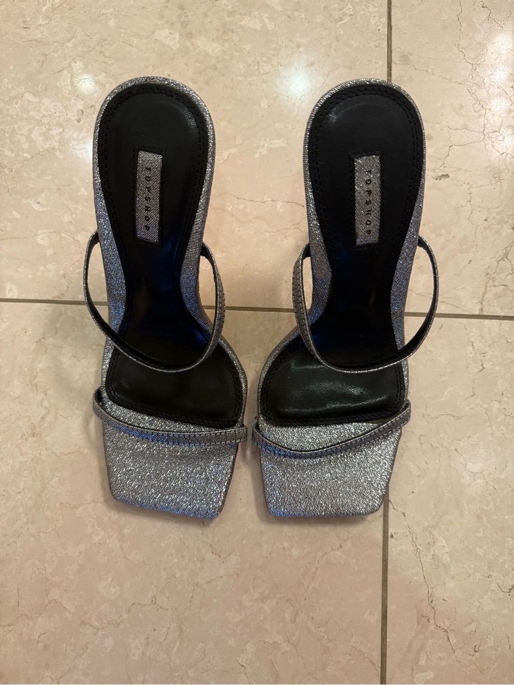 Topshop Strappy Metallic Silver Women's Heeled Sandals